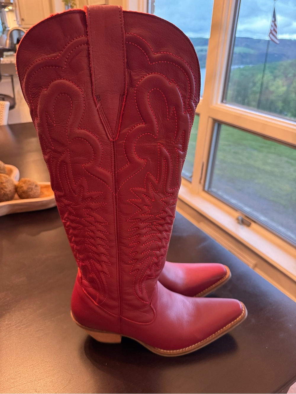DINGO Red Raisin Kane Knee Hi Western Cowboy Boots 17inch tall. Hard to Find - Picture 3 of 13